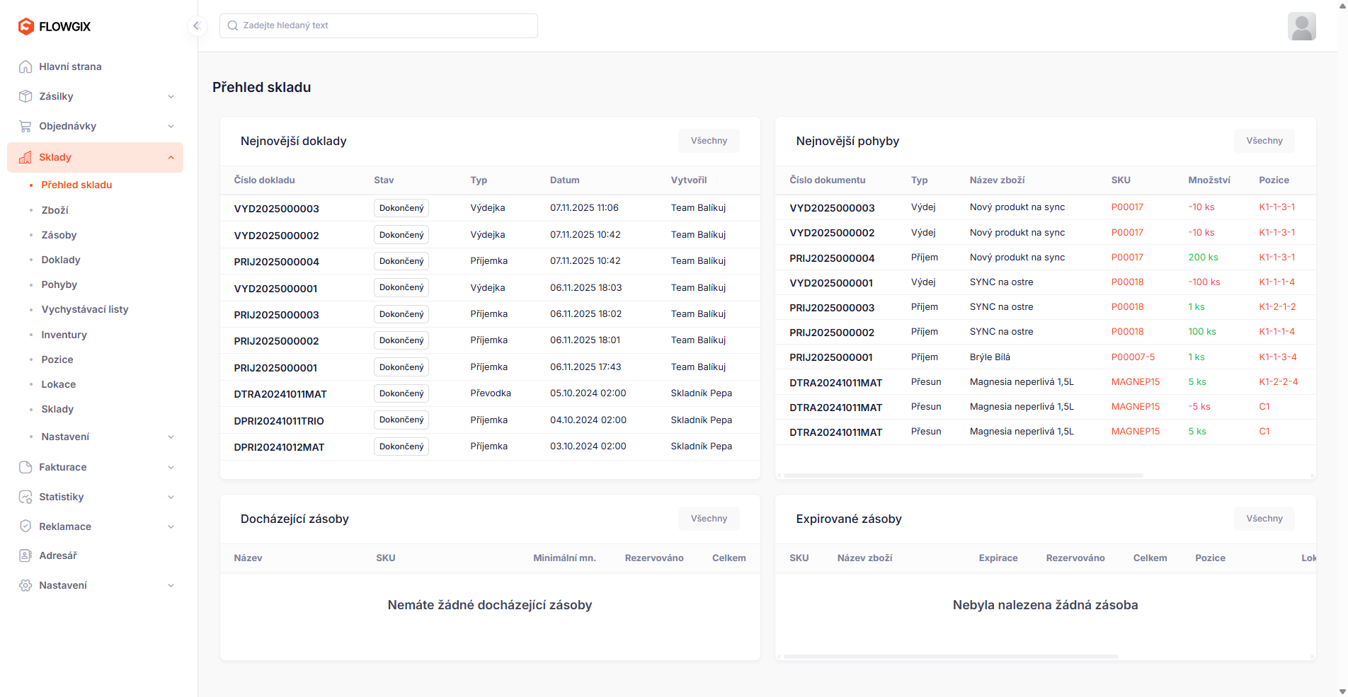 Přehled skladu